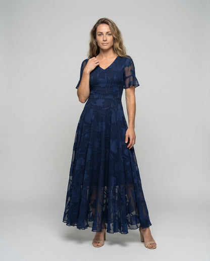 Abito da Sera Donna in Chiffon con Applicazioni Floreali - Brentozzi