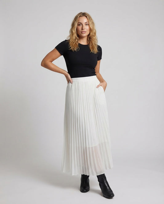 Gonna Lunga Donna in Chiffon Plissettata Vita Alta - Brentozzi