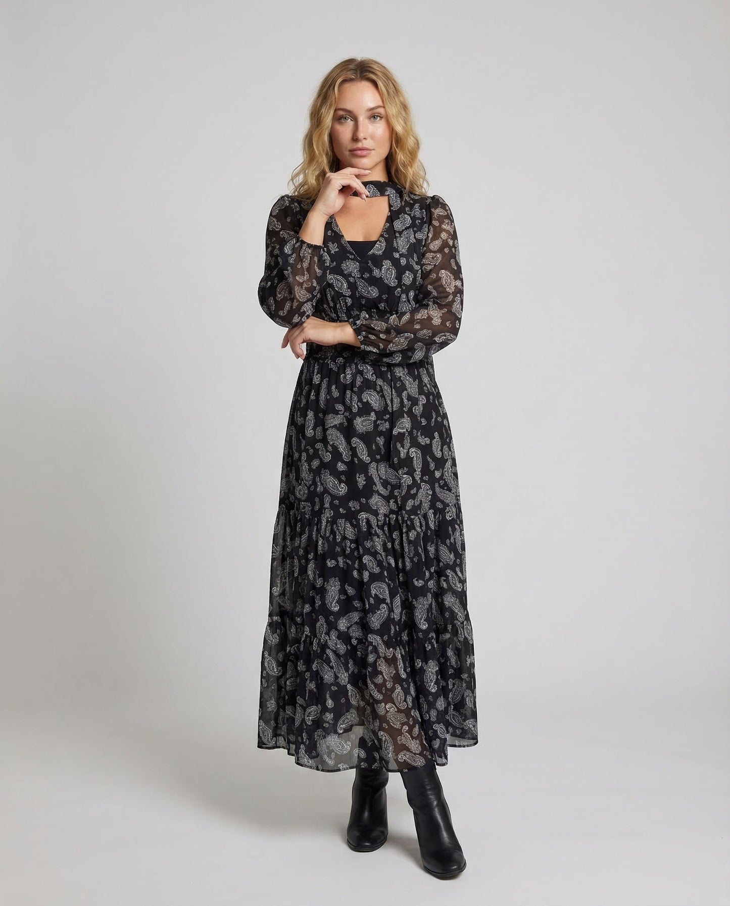 Abito Maxi Donna Stile Paisley Gonna a Balze - Brentozzi