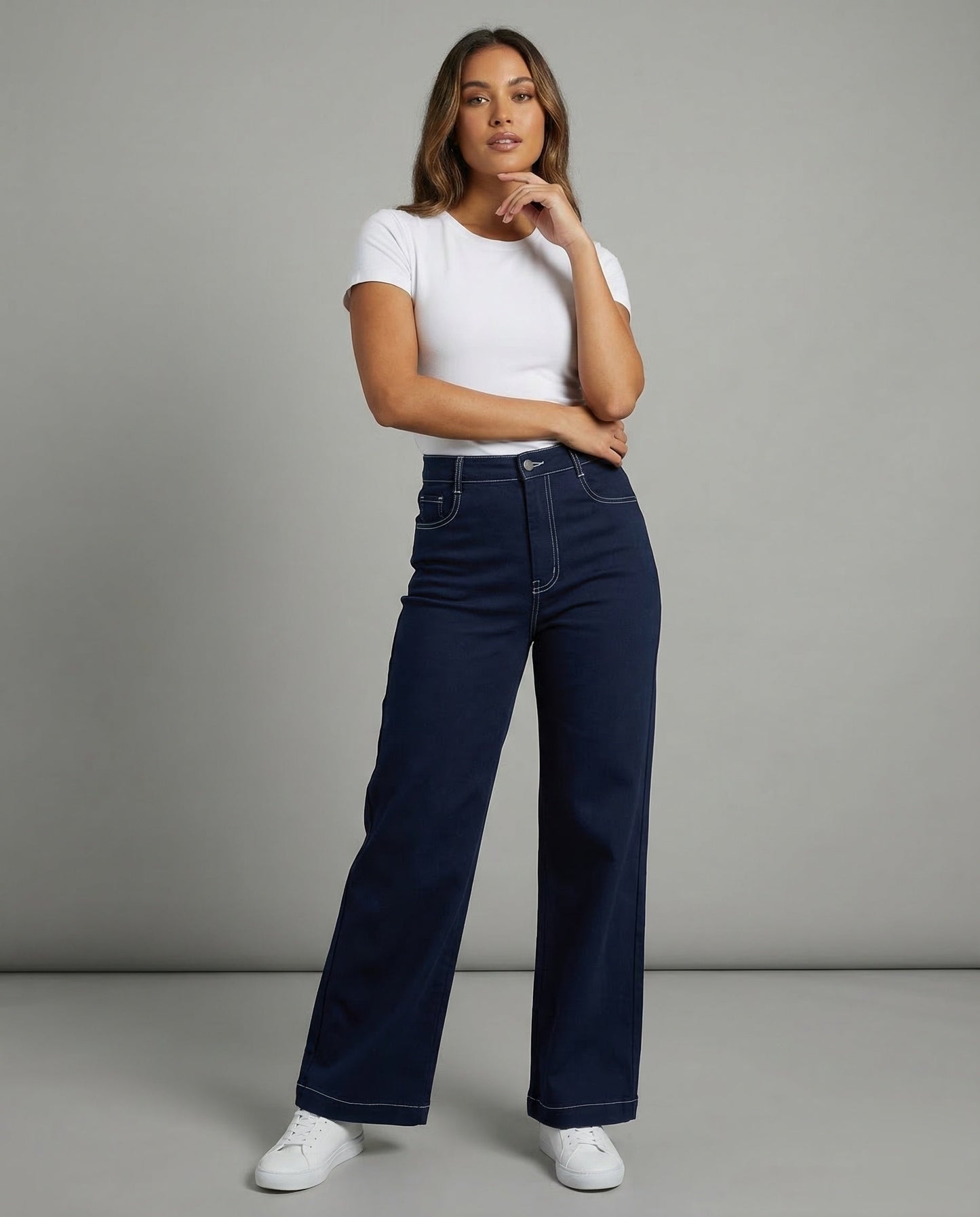 Pantaloni Jeans Donna Stile Utility Cuciture a Contrasto - Brentozzi