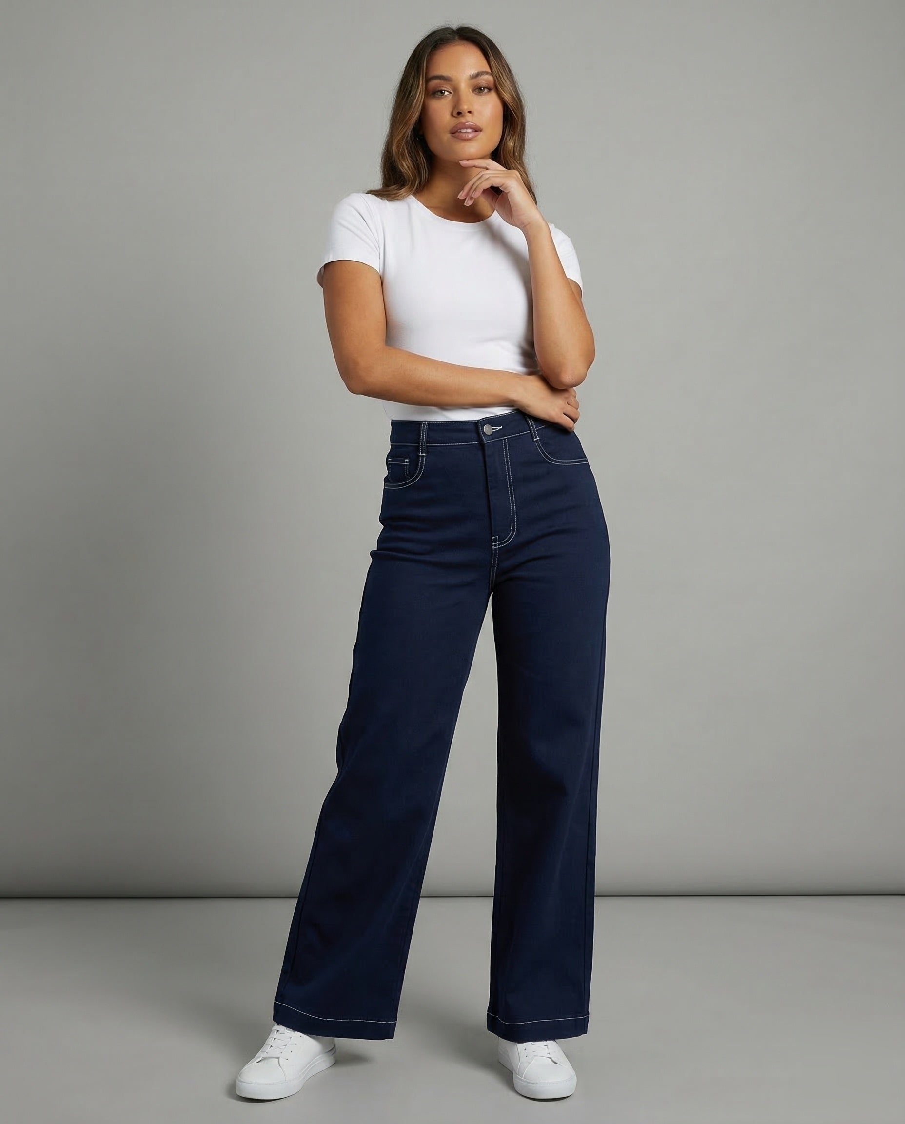 Pantaloni Jeans Donna Stile Utility Cuciture a Contrasto - Brentozzi