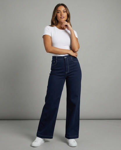 Pantaloni Jeans Donna Stile Utility Cuciture a Contrasto - Brentozzi
