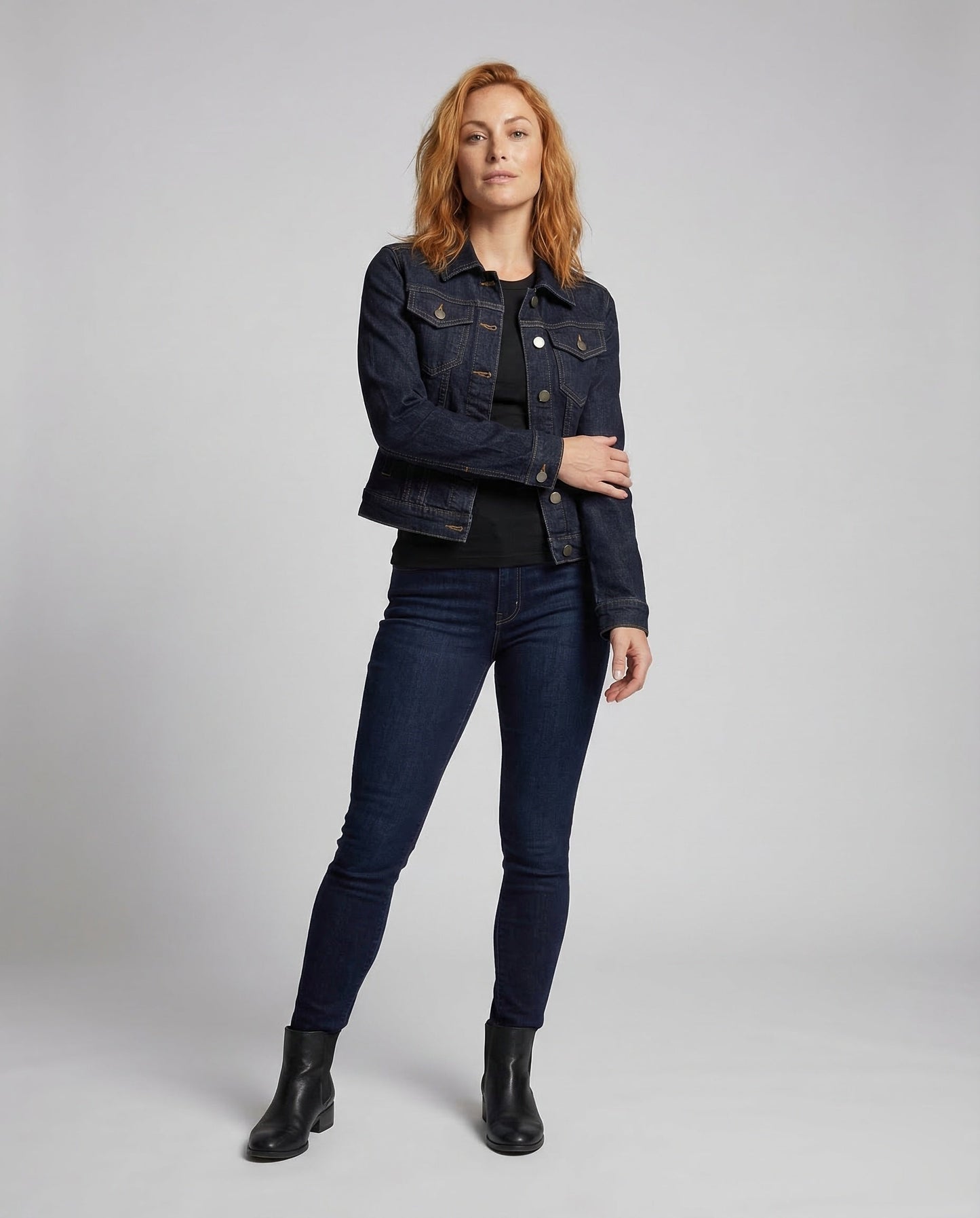 Giacca Jeans Donna Manica Corta Cuciture a Contrasto - Brentozzi