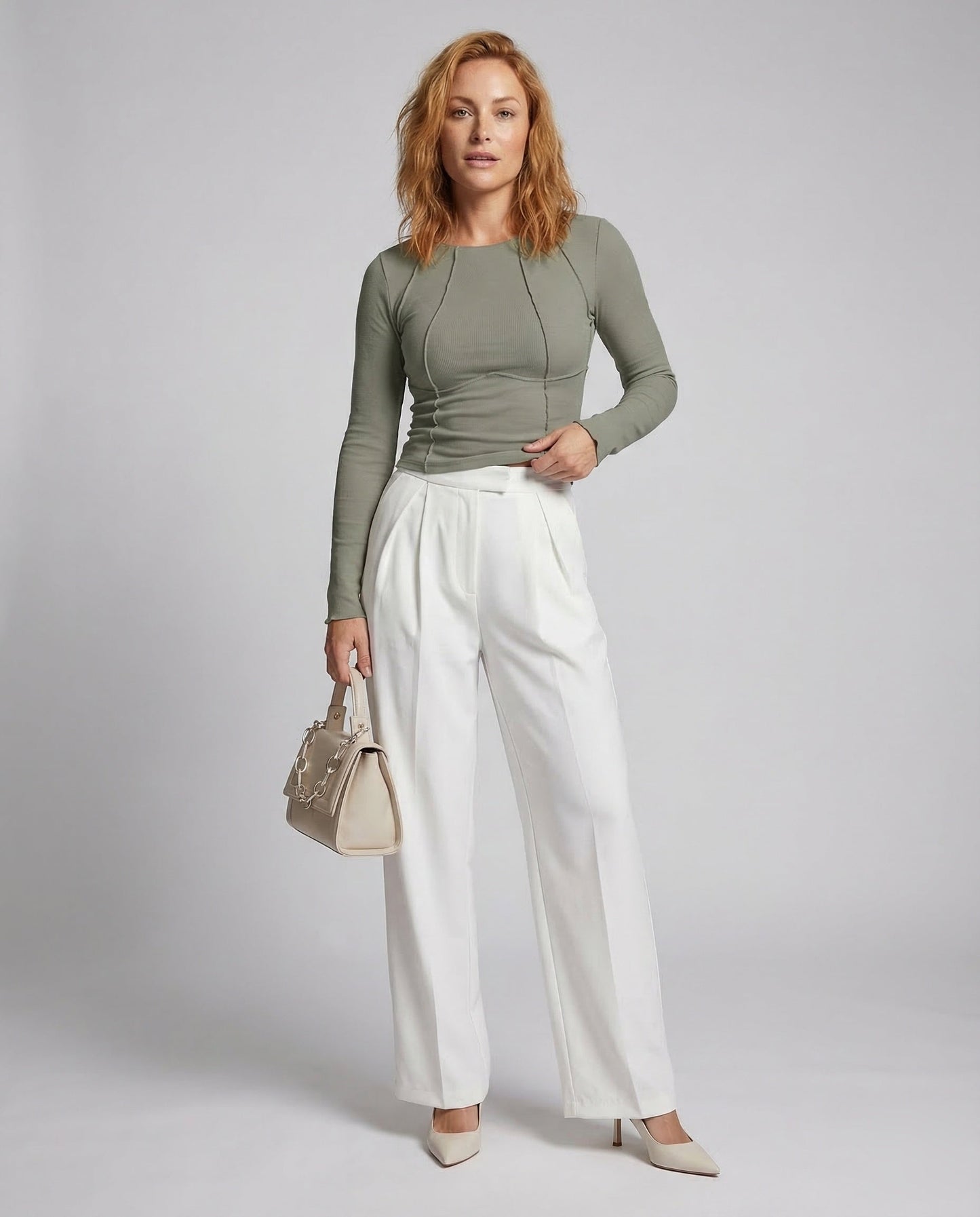 Maglia Donna a Manica Lunga Costine con Cuciture Decorative - Brentozzi