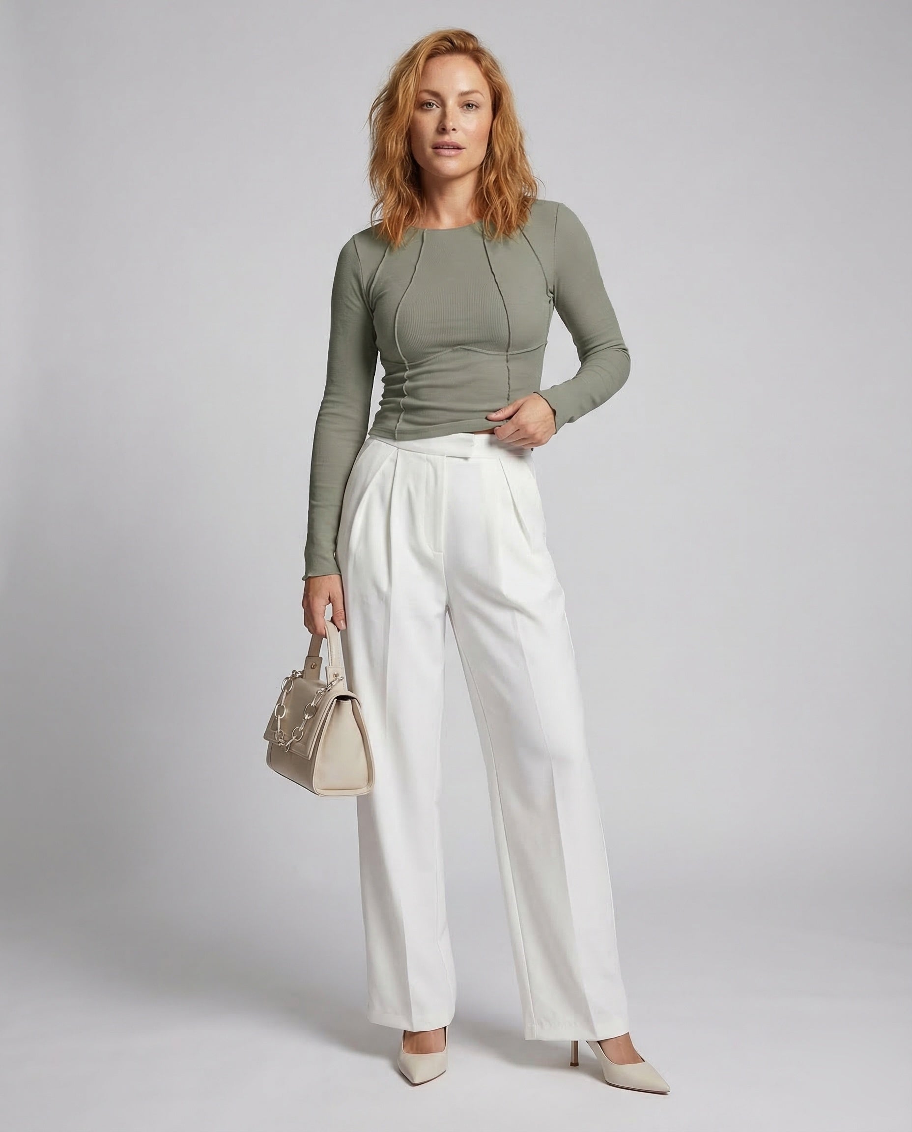 Maglia Donna a Manica Lunga Costine con Cuciture Decorative - Brentozzi