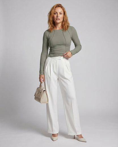 Maglia Donna a Manica Lunga Costine con Cuciture Decorative - Brentozzi