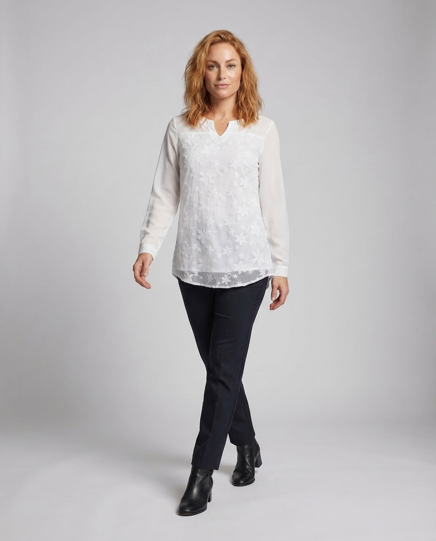 Blusa Tunica Donna Ricamo Floreale Manica Lunga - Brentozzi