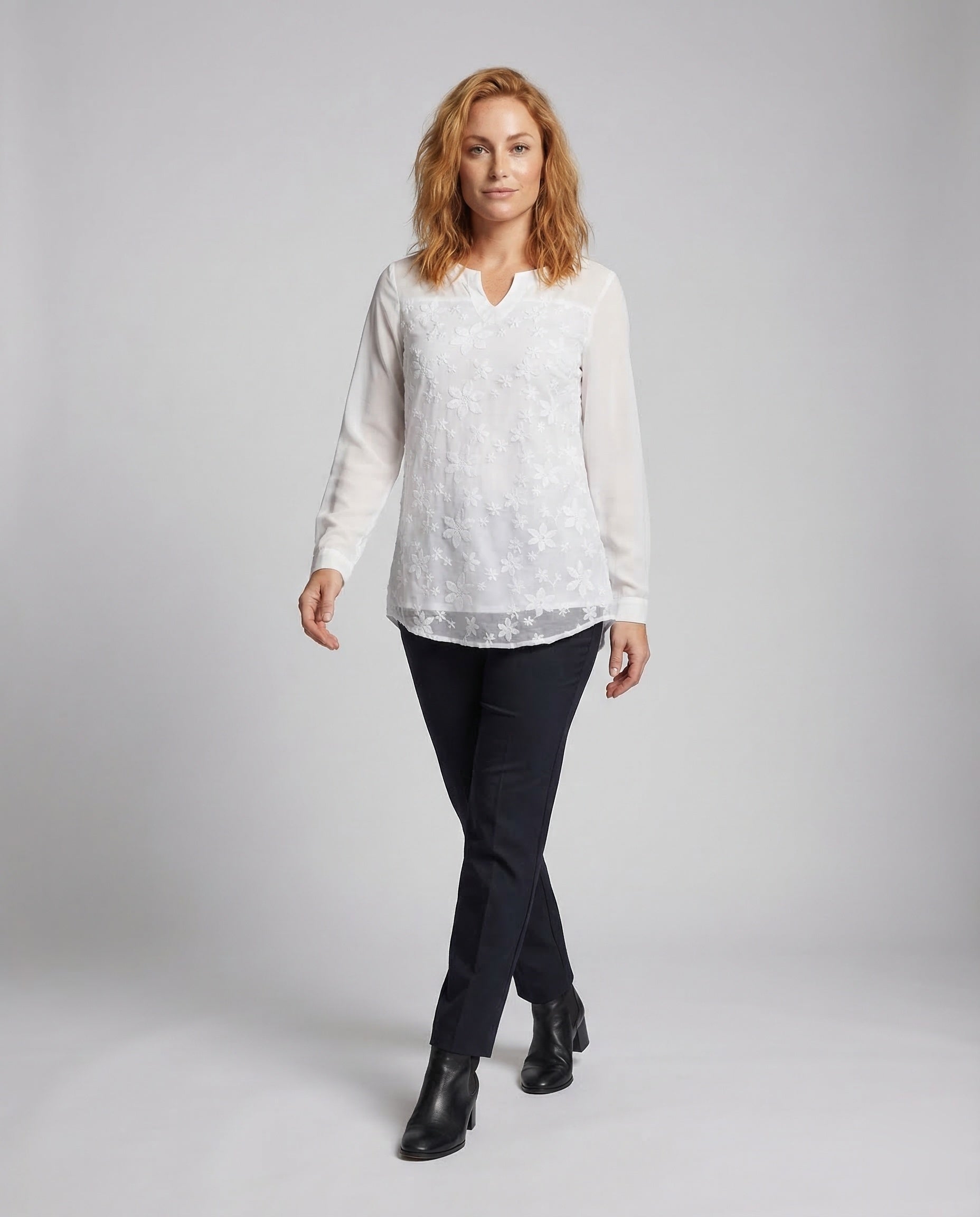 Blusa Tunica Donna Ricamo Floreale Manica Lunga - Brentozzi