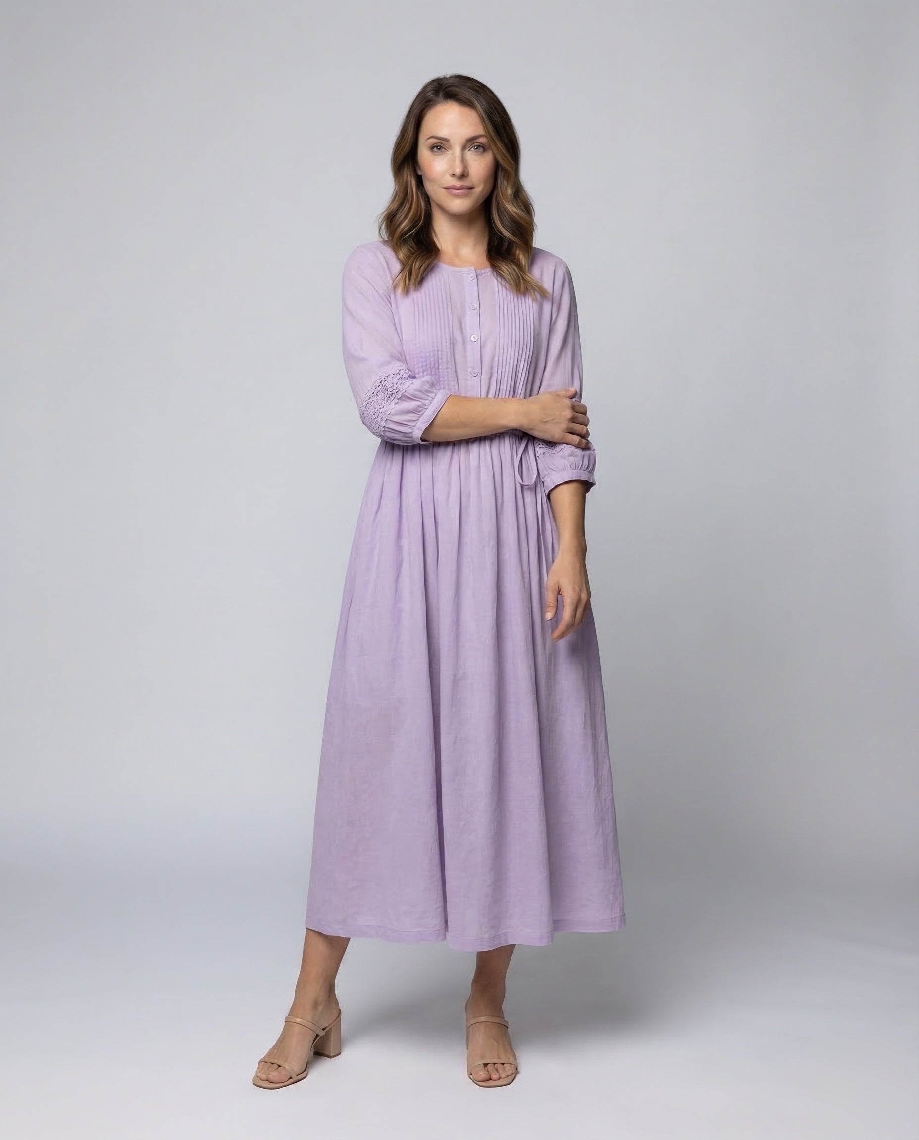 Abito Maxi Donna in Lino con Inserto in Pizzo - Brentozzi