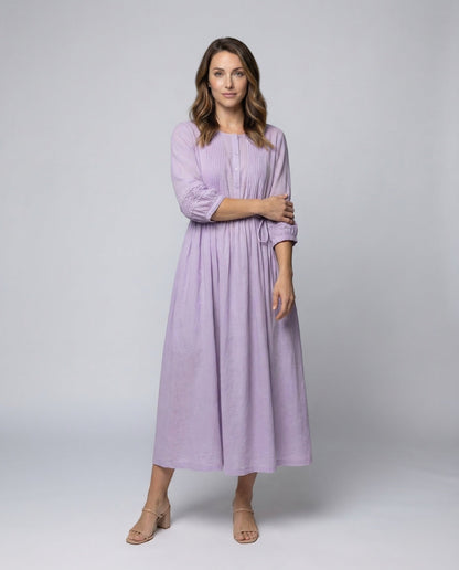 Abito Maxi Donna in Lino con Inserto in Pizzo - Brentozzi