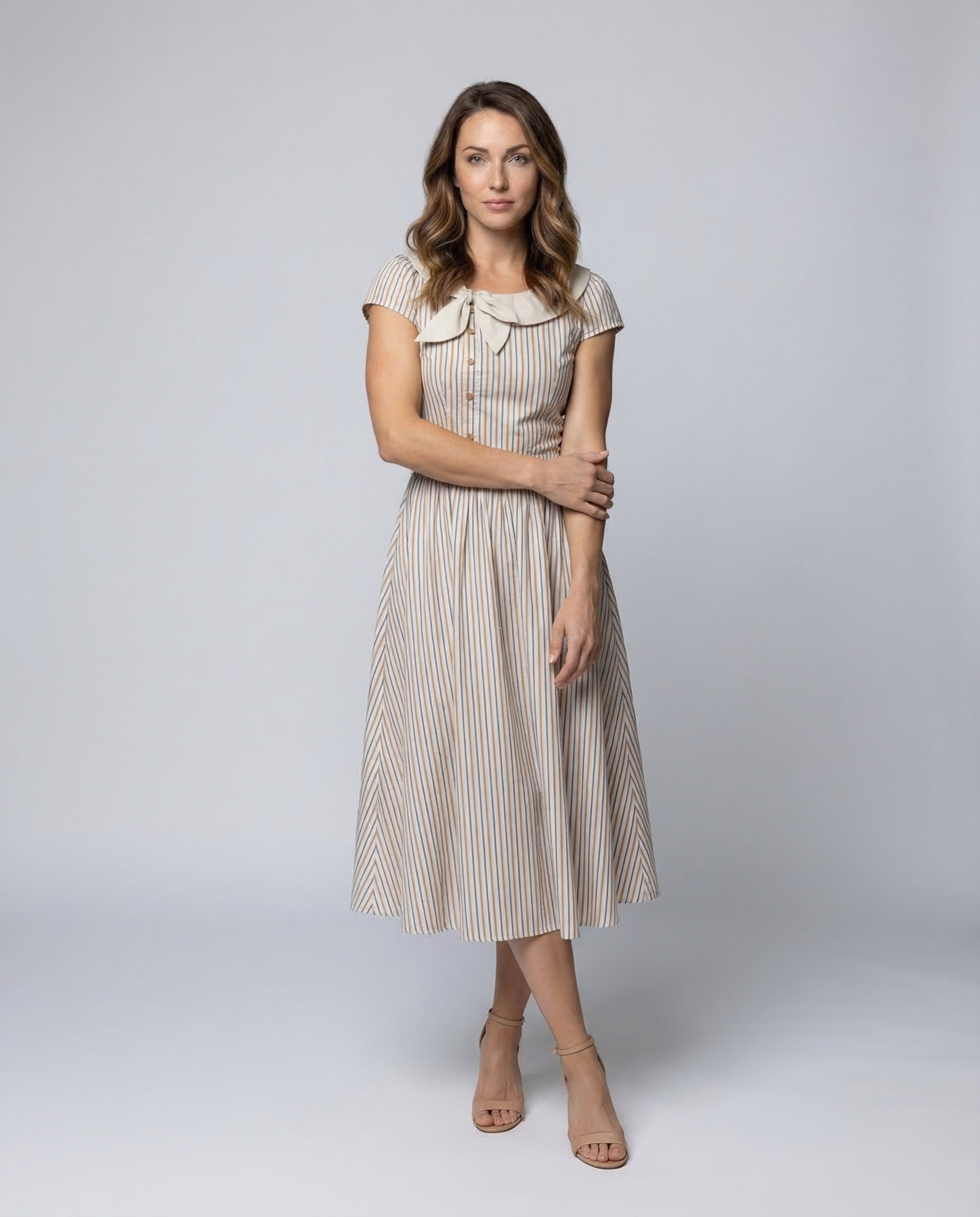 Abito Midi Donna a Righe Colletto Marinaretto - Brentozzi