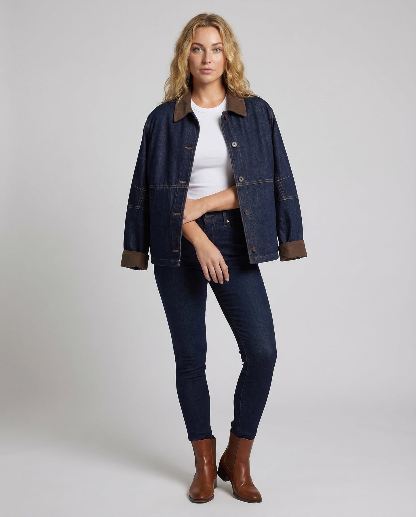 Giacca Jeans Oversize Donna Collo in Velluto - Brentozzi