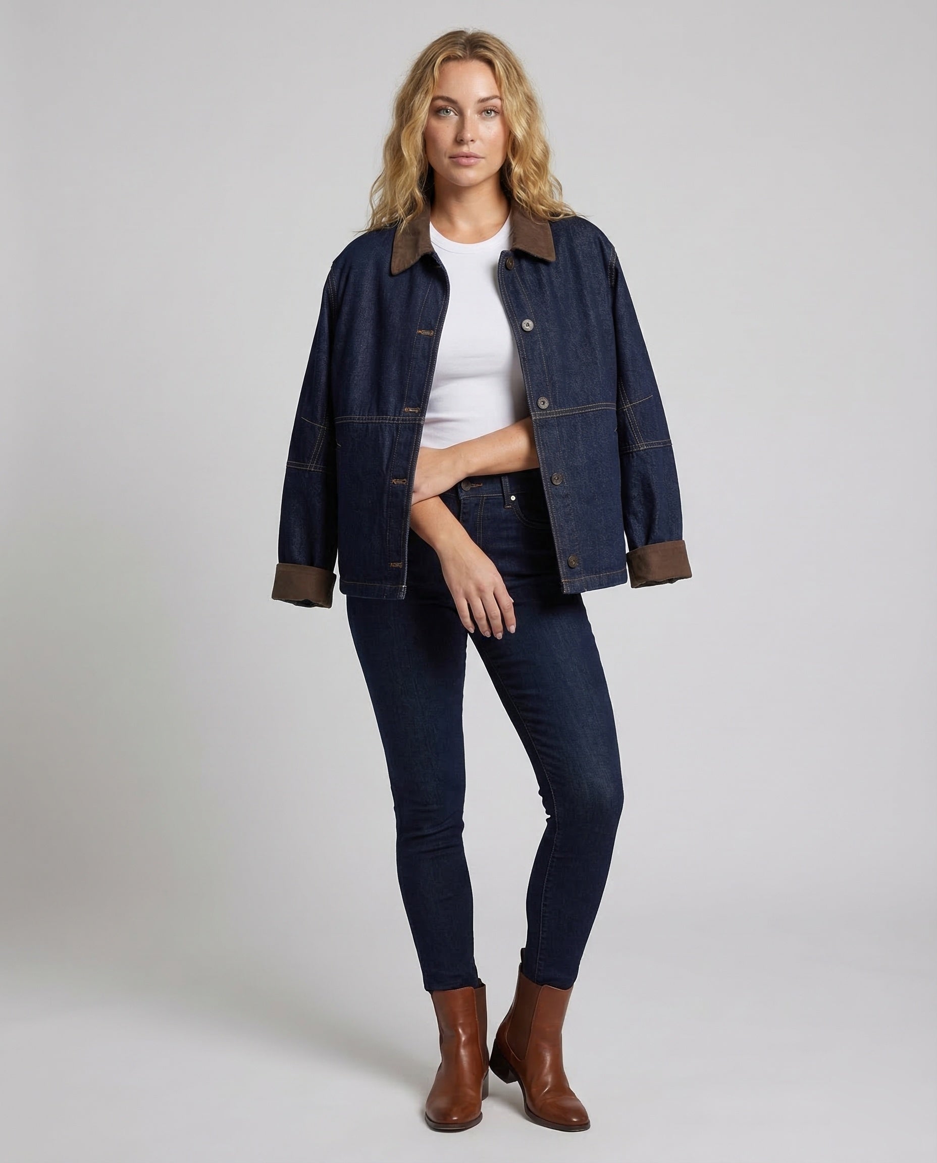 Giacca Jeans Oversize Donna Collo in Velluto - Brentozzi