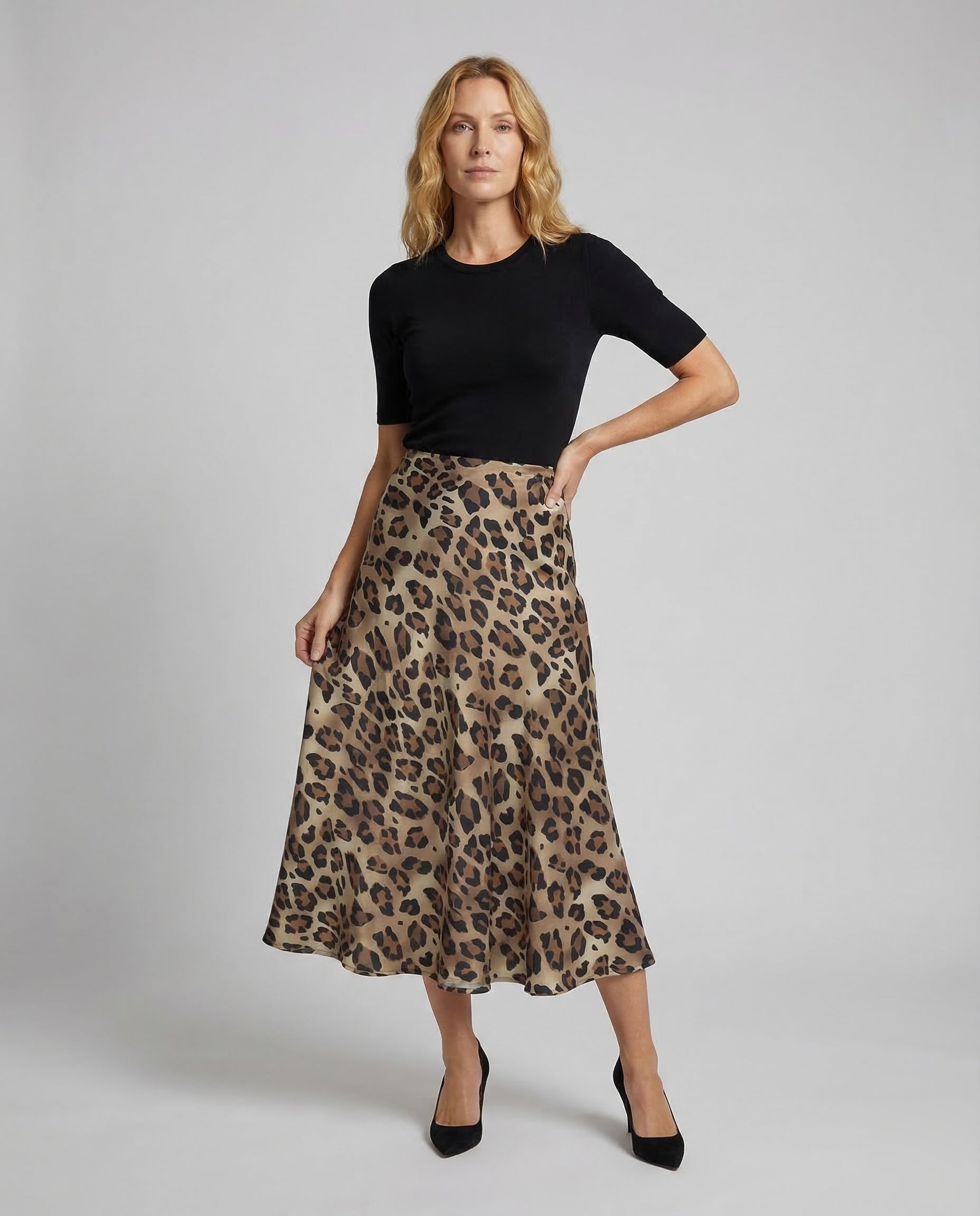 Gonna Svasata Donna in Satin Fantasia Animalier - Brentozzi