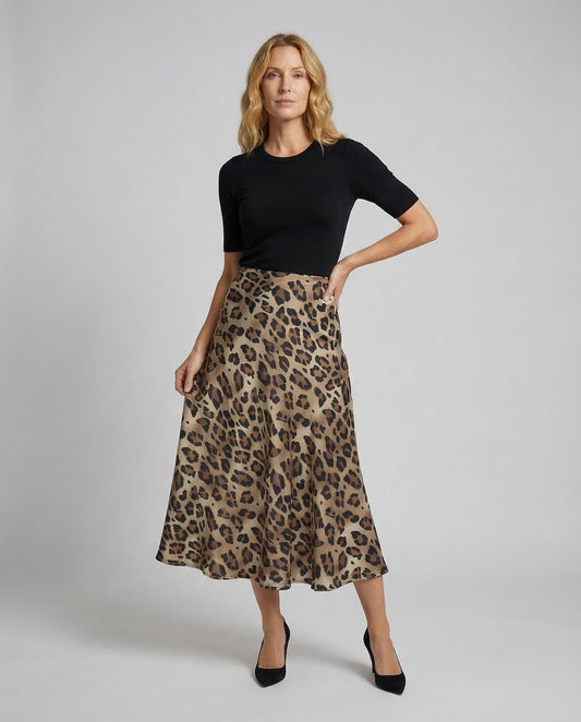 Gonna Svasata Donna in Satin Fantasia Animalier - Brentozzi