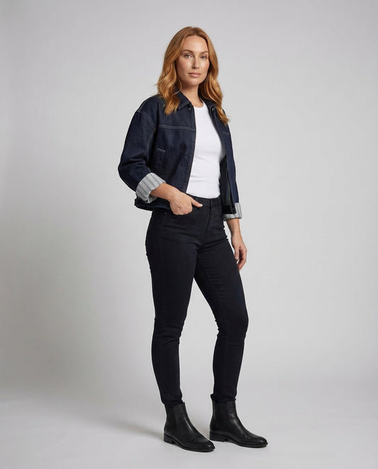 Giacca Denim Donna Taglio Largo Cuciture a Contrasto - Brentozzi