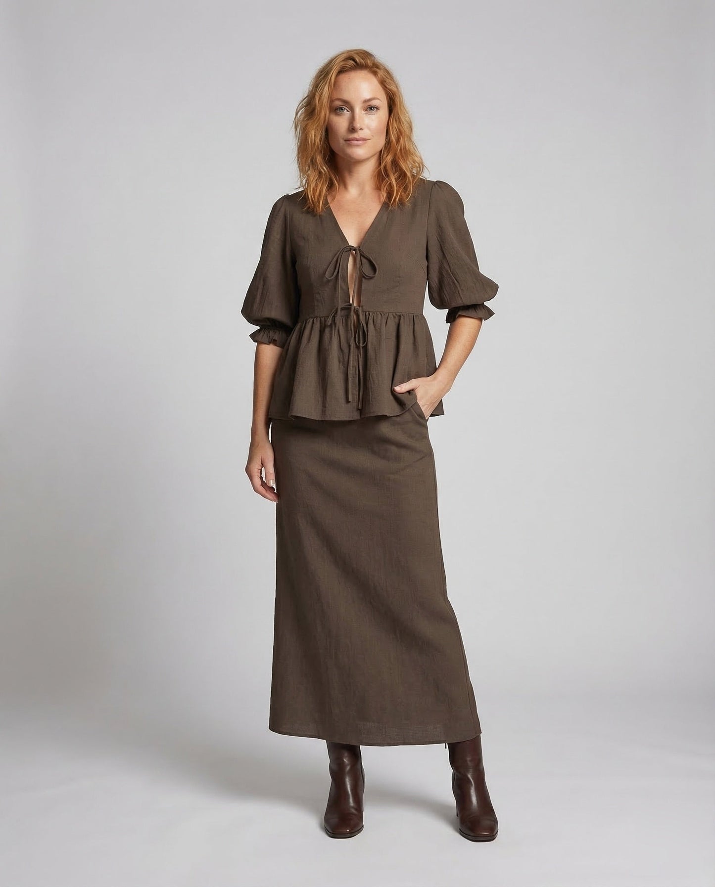 Completo Donna Blusa Peplum e Gonna Lunga Svasata Slim - Brentozzi