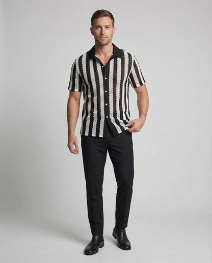 Camicia Uomo Cotone Lavorata a Maglia Manica Corta Colletto Rever - Brentozzi