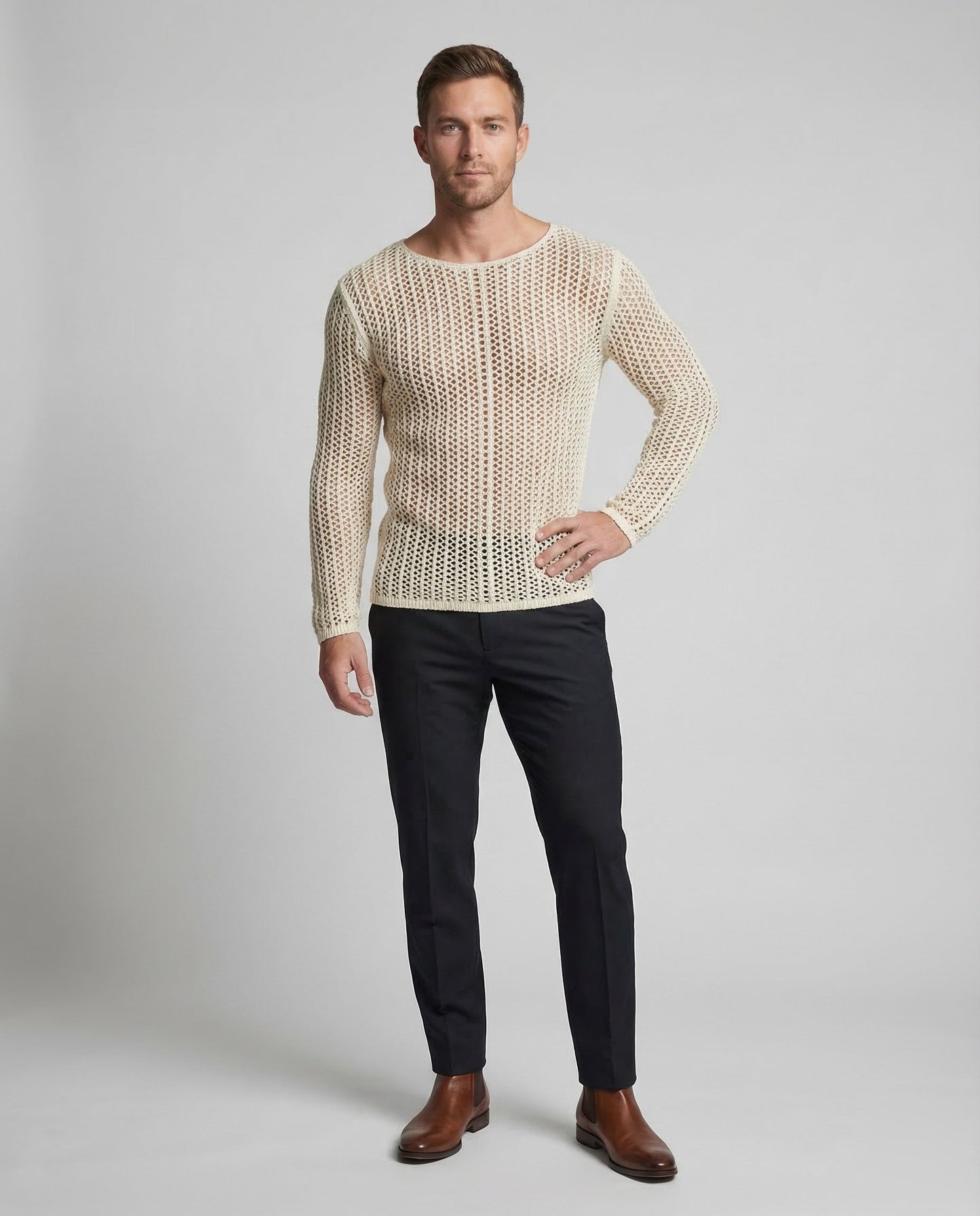 Maglione Uomo in Cotone Mix Maglia Grossa Traspirante - Brentozzi
