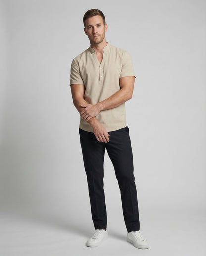 Maglia Henley Uomo in Misto Lino Manica Corta - Brentozzi