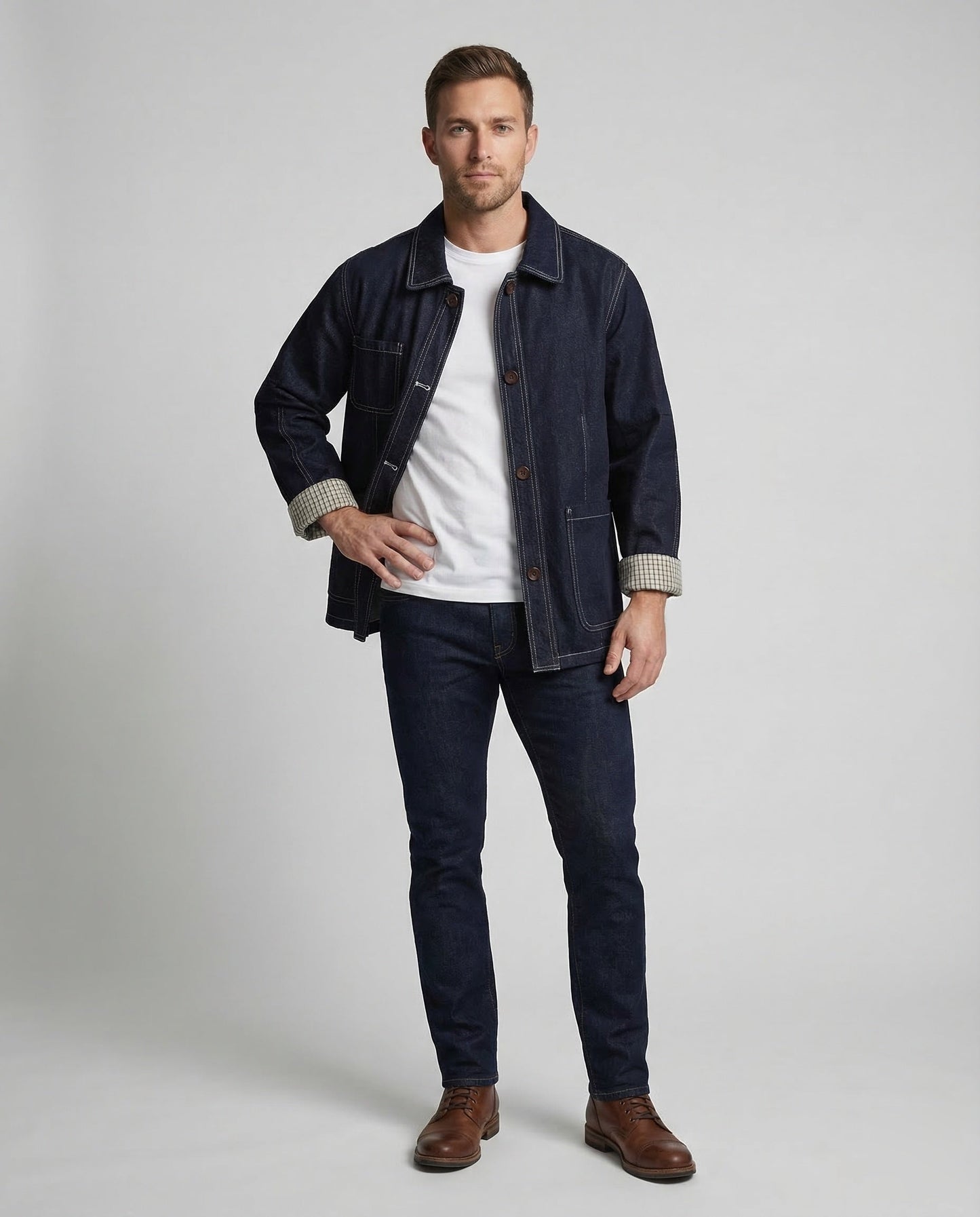 Giacca Worker Uomo in Jeans con Cuciture a Contrasto - Brentozzi
