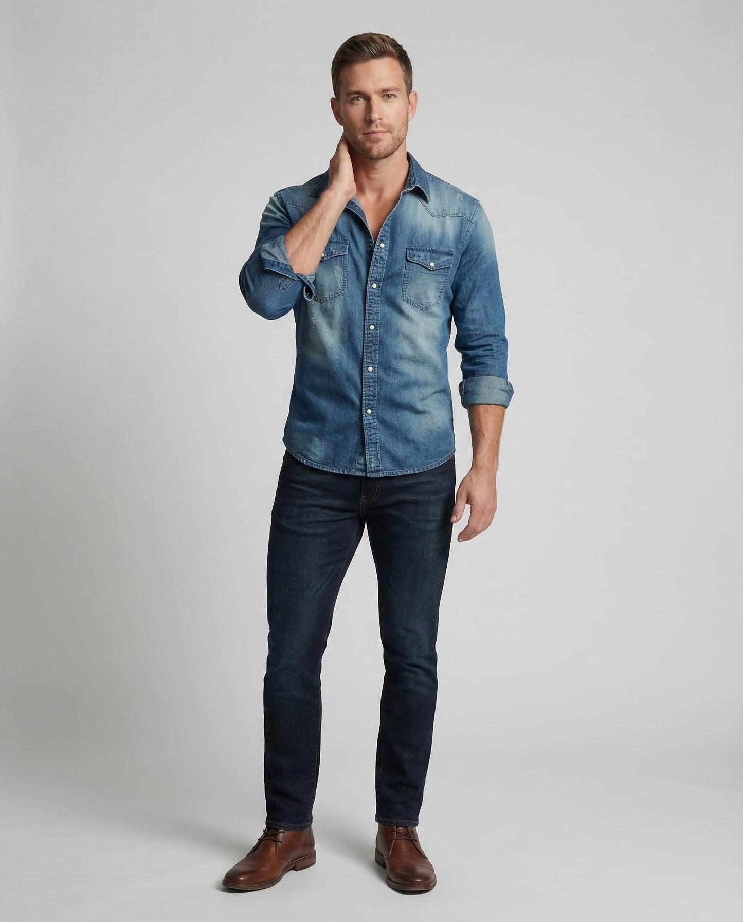 Camicia Uomo Denim Slim Fit con Bottoni a Pressione - Brentozzi