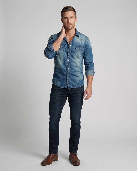 Camicia Uomo Denim Slim Fit con Bottoni a Pressione - Brentozzi