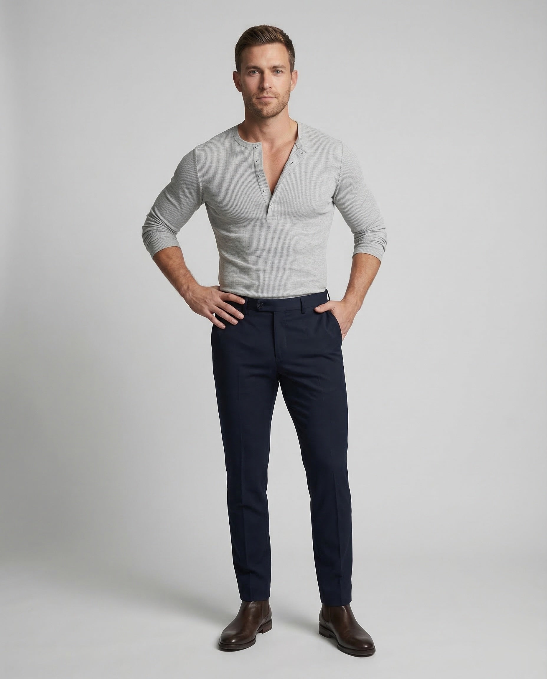 Maglia Henley Uomo Tessuto Waffle Slim Fit - Brentozzi