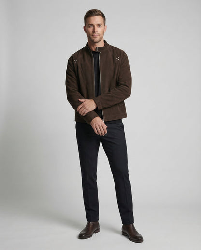 Giacca Uomo Effetto Scamosciato con Borchie Stile Casual - Brentozzi