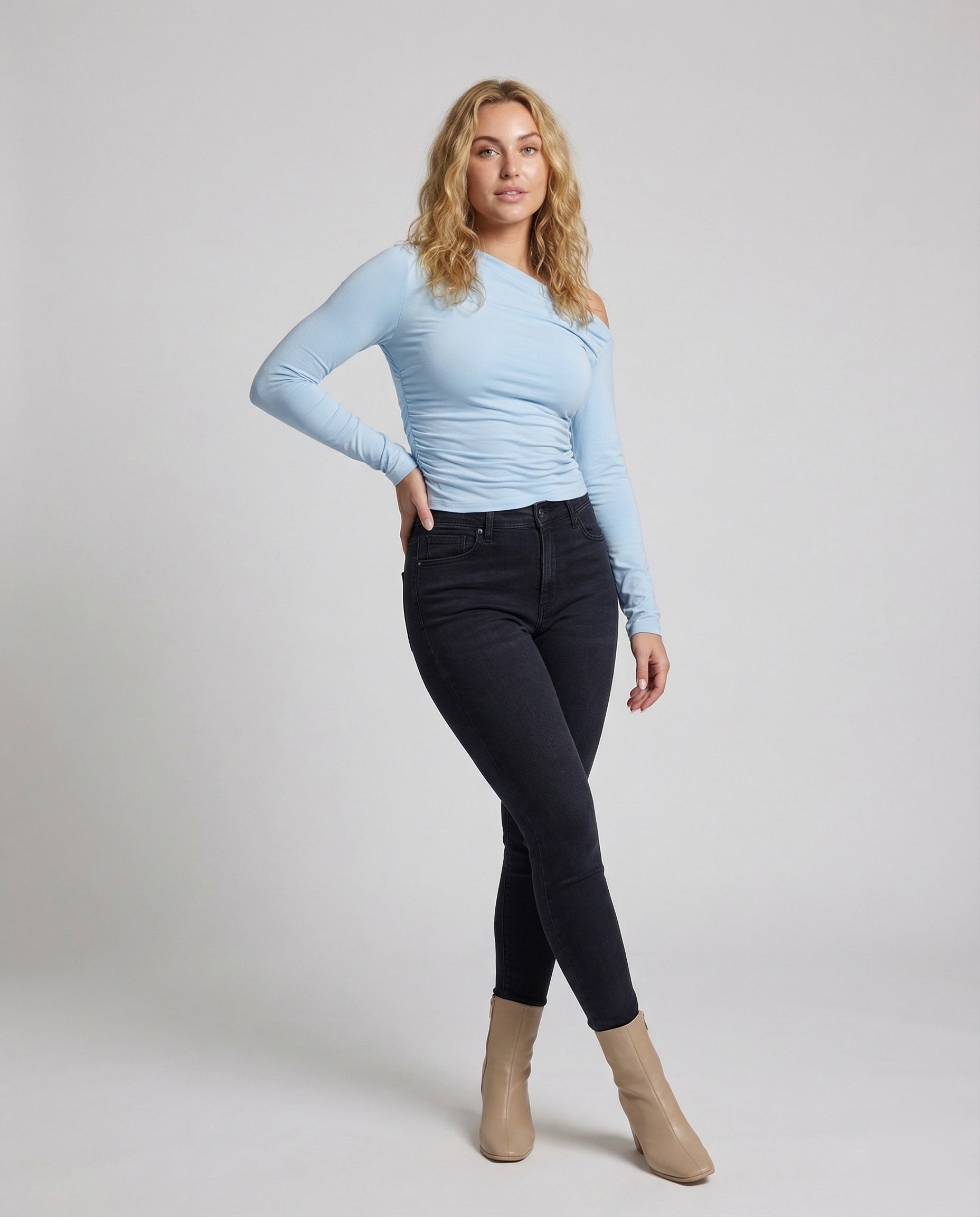 Maglia Donna Monospalla Manica Lunga Scollo Asimmetrico Drappeggiata - Brentozzi