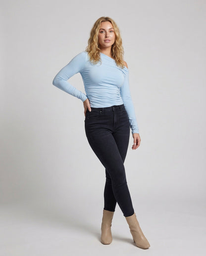 Maglia Donna Monospalla Manica Lunga Scollo Asimmetrico Drappeggiata - Brentozzi