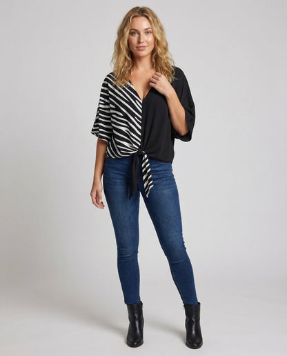 Maglia Donna Asimmetrica Stampa Animalier Scollo Incrociato - Brentozzi