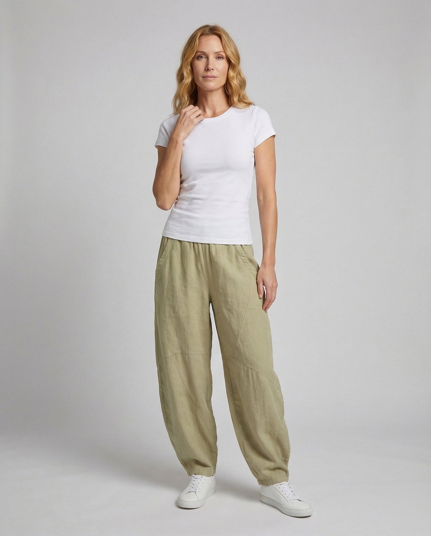 Pantaloni Lino Donna Vita Elastica Taglio Svasato - Brentozzi