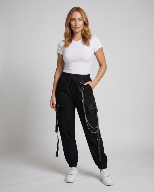 Pantaloni Cargo Donna con Bande Decorative Taglio Jogger - Brentozzi
