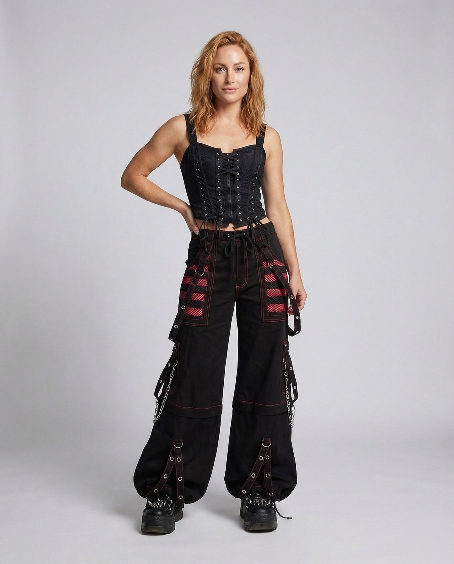 Pantaloni Baggy Donna Cyberpunk con Catene e Cinturini - Brentozzi