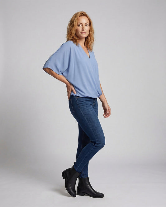Blusa Donna Drappeggiata Scollo a V Manica Pipistrello - Brentozzi