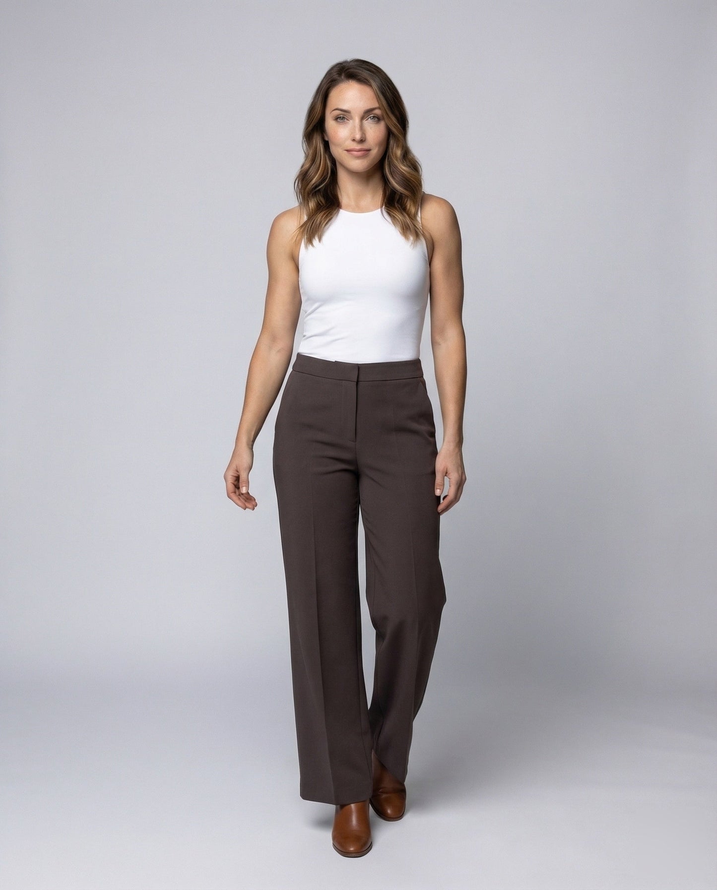 Pantaloni Donna a Gamba Larga con Vita Parzialmente Elastica - Brentozzi