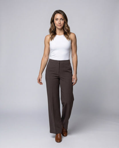 Pantaloni Donna a Gamba Larga con Vita Parzialmente Elastica - Brentozzi