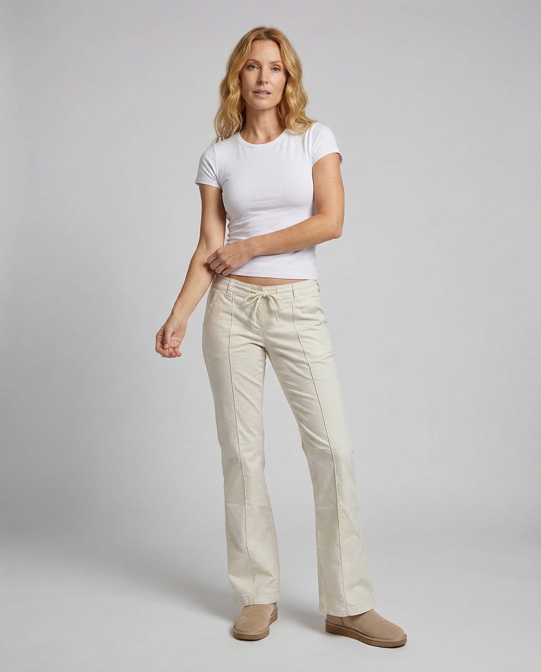 Pantaloni Donna in Twill Vita Elasticizzata Gamba Svasata - Brentozzi