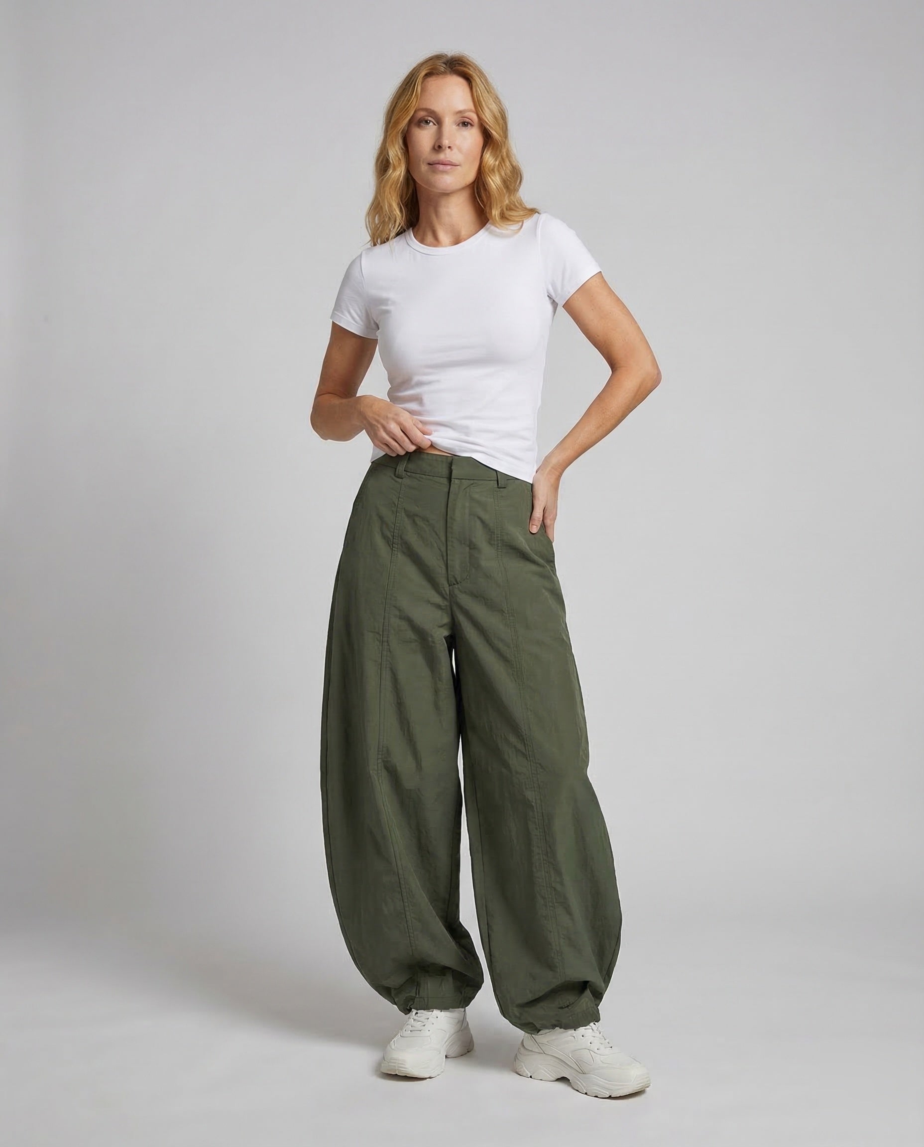 Pantaloni Palazzo Donna Tessuto Morbido Vita Bassa Pieghe - Brentozzi
