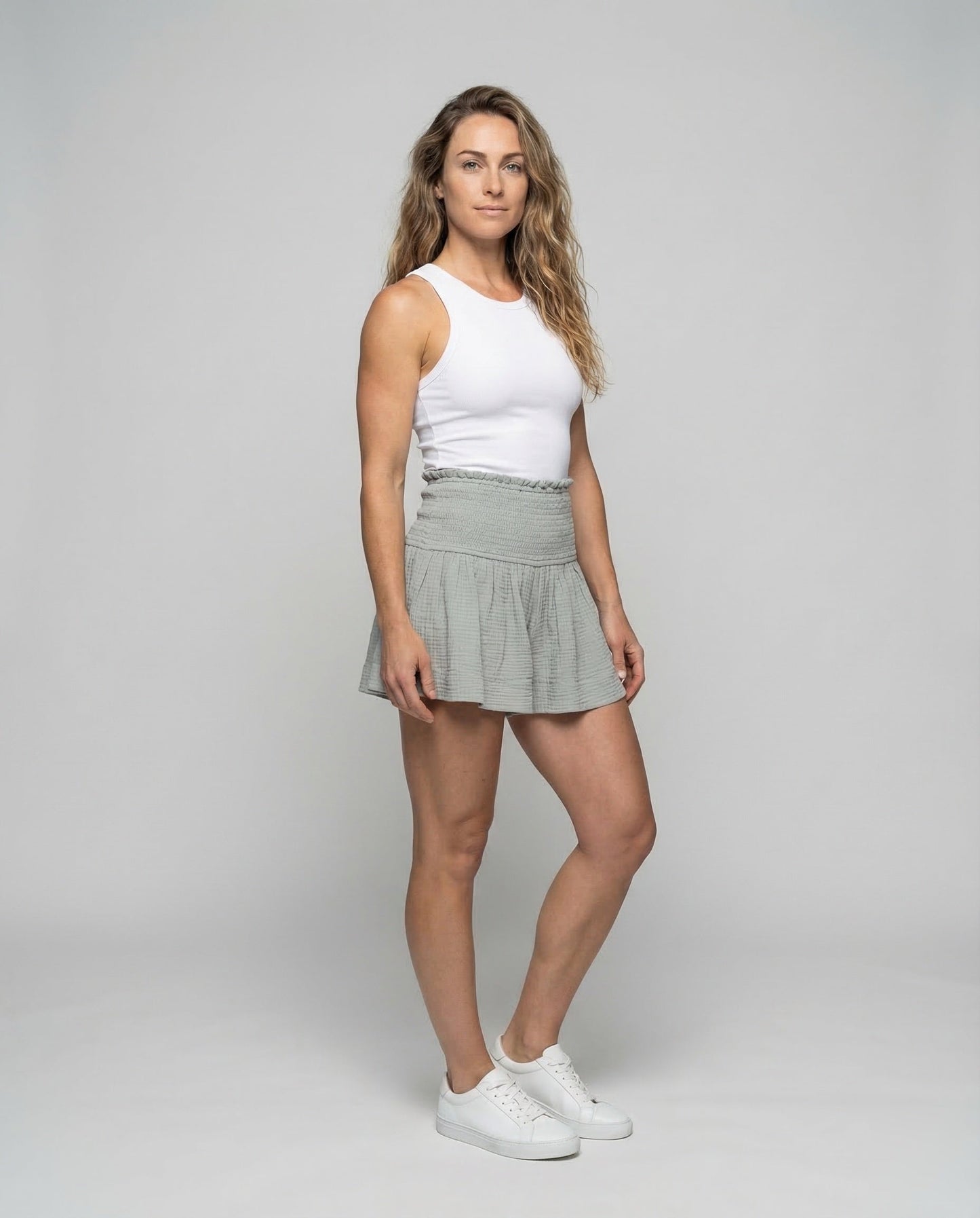 Shorts Donna in Garza di Cotone Vita Ampia Elasticizzata - Brentozzi