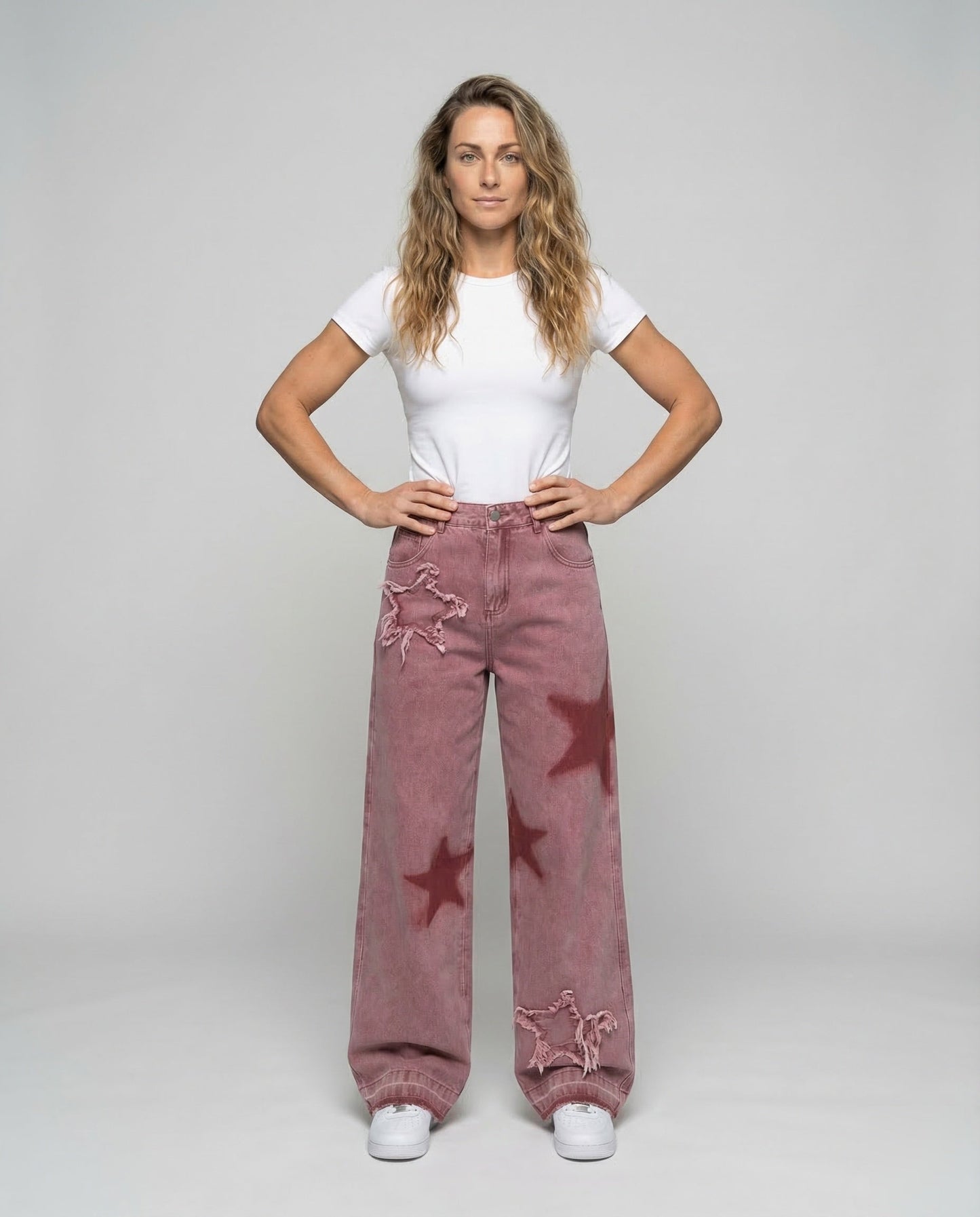 Jeans Corti Donna Orlo Sfrangiato Applicazione Stelle - Brentozzi