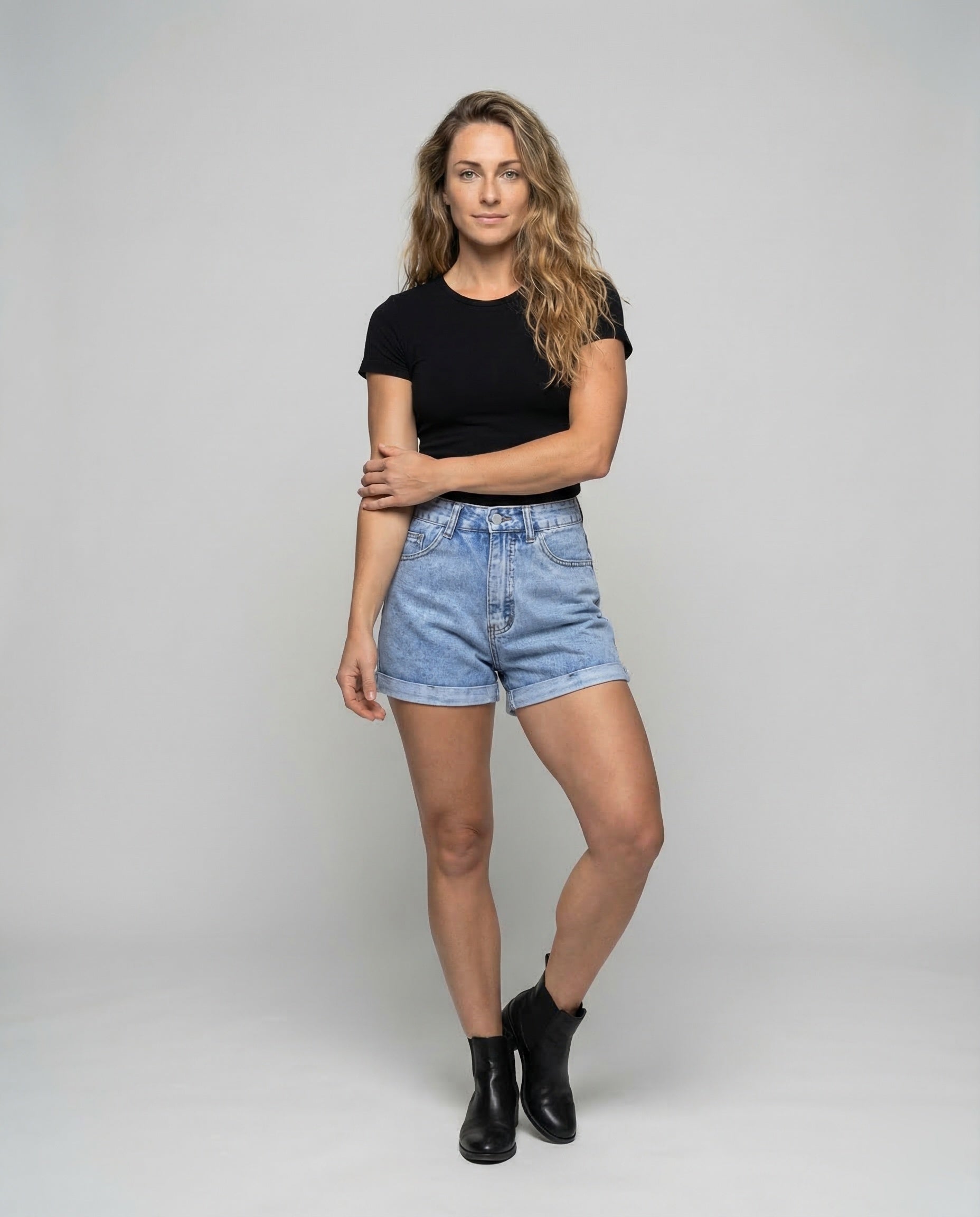 Jeansshorts Donna Vita Alta Risvolto - Brentozzi