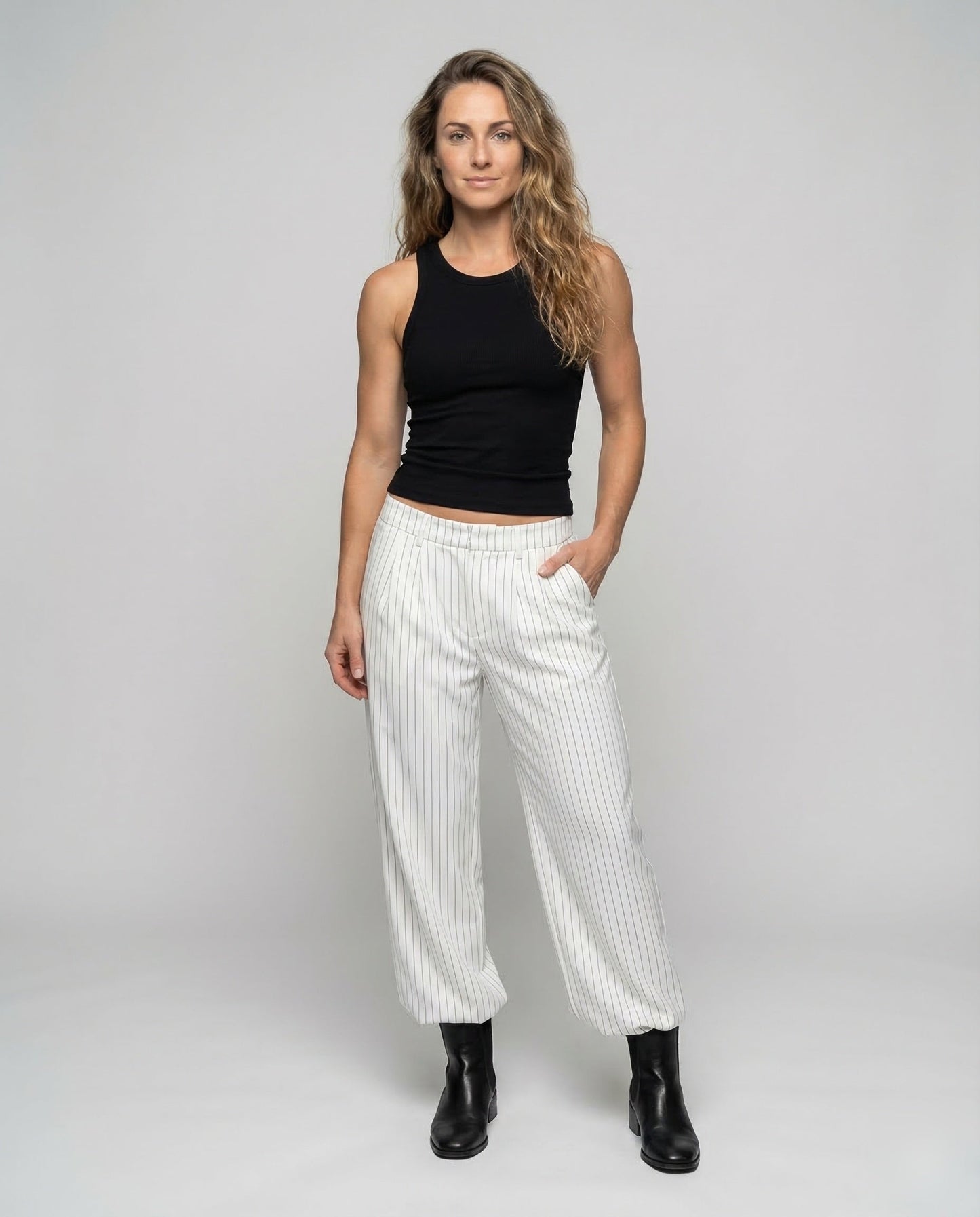 Pantaloni Donna Tessuto a Righe Taglio Palazzo - Brentozzi