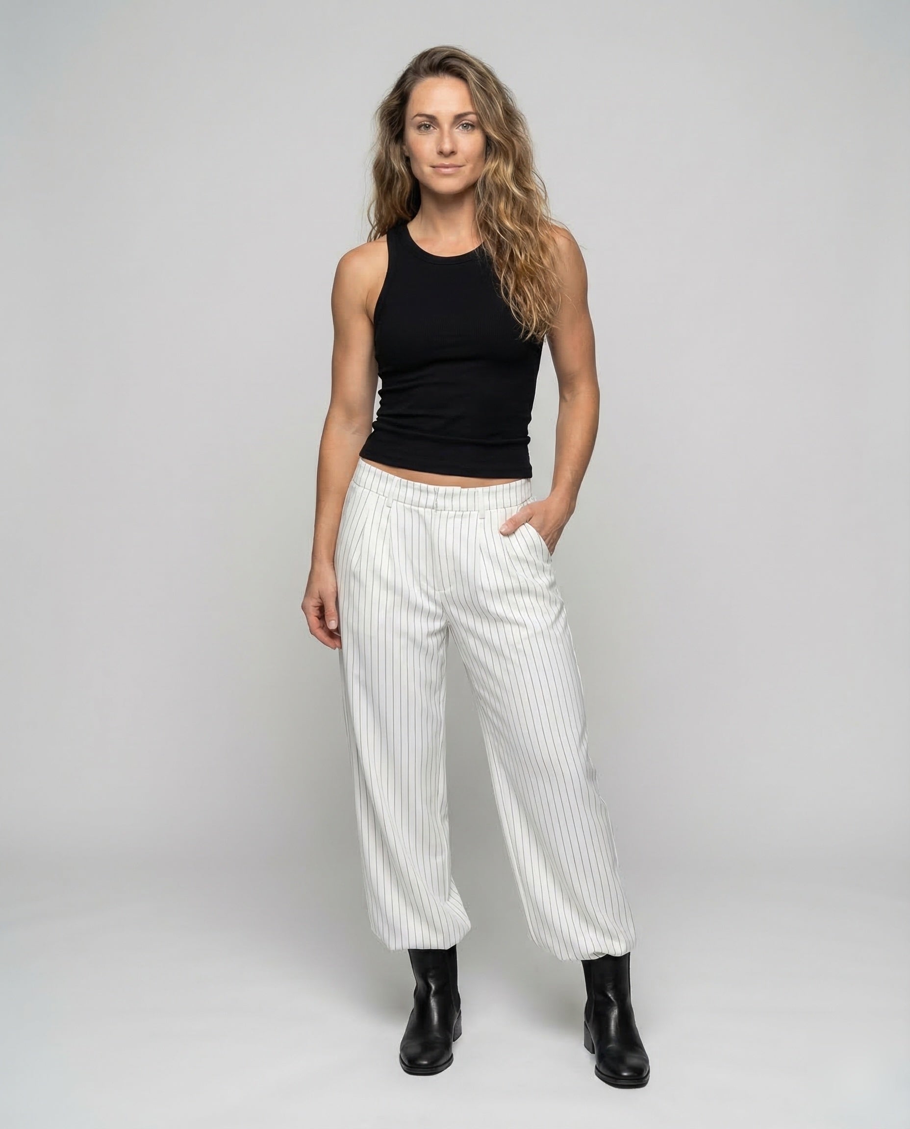Pantaloni Donna Tessuto a Righe Taglio Palazzo - Brentozzi