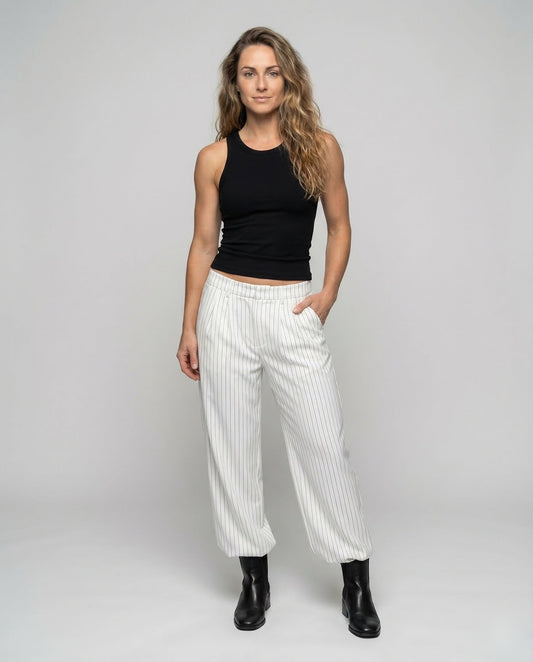 Pantaloni Donna Tessuto a Righe Taglio Palazzo - Brentozzi