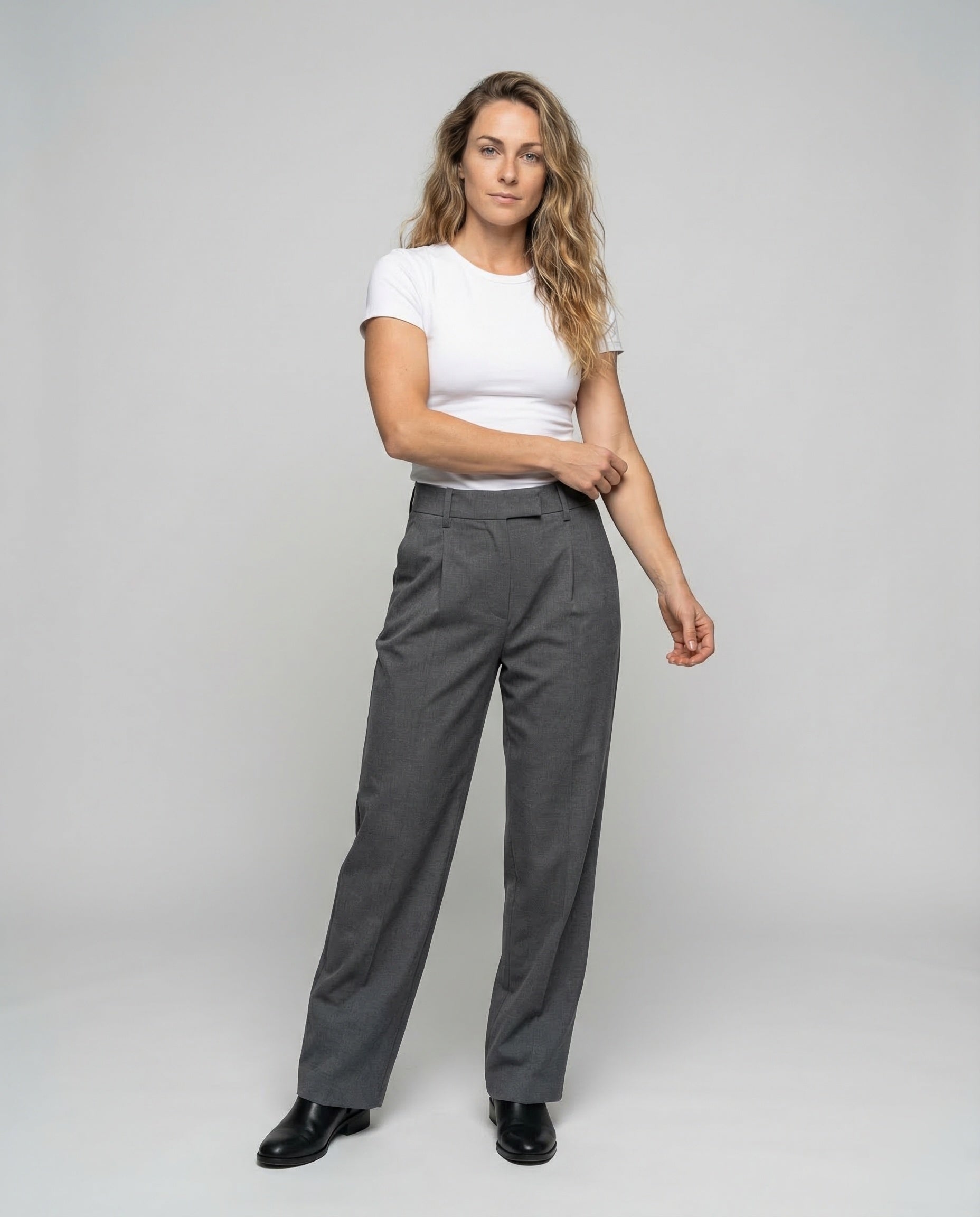 Pantaloni Donna in Tessuto Elasticizzato Piega Centrale Taglio Dritto - Brentozzi