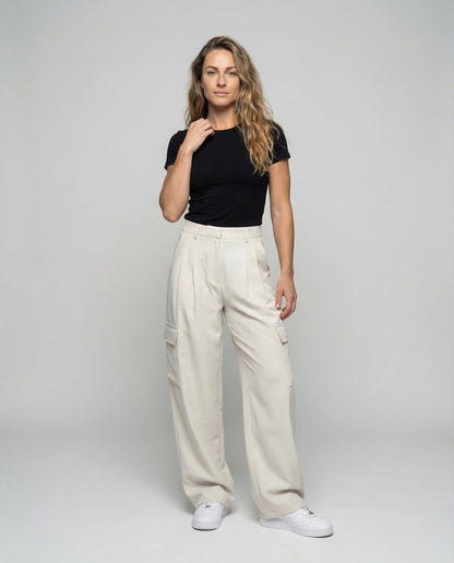 Pantaloni Palazzo Donna con Pieghe Frontali Ampi - Brentozzi