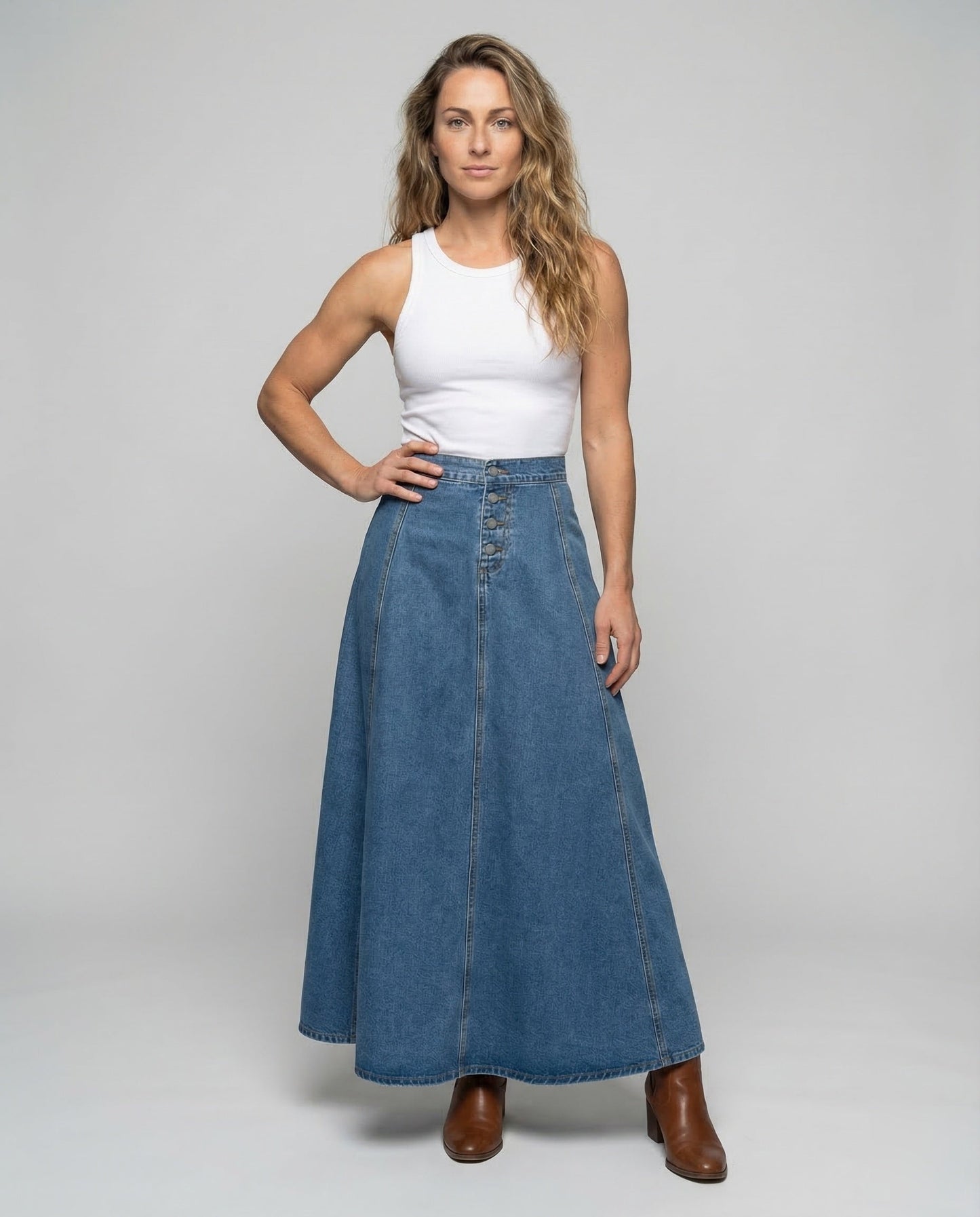 Gonna Jeans Donna Linea A con Bottoni Decorativi - Brentozzi