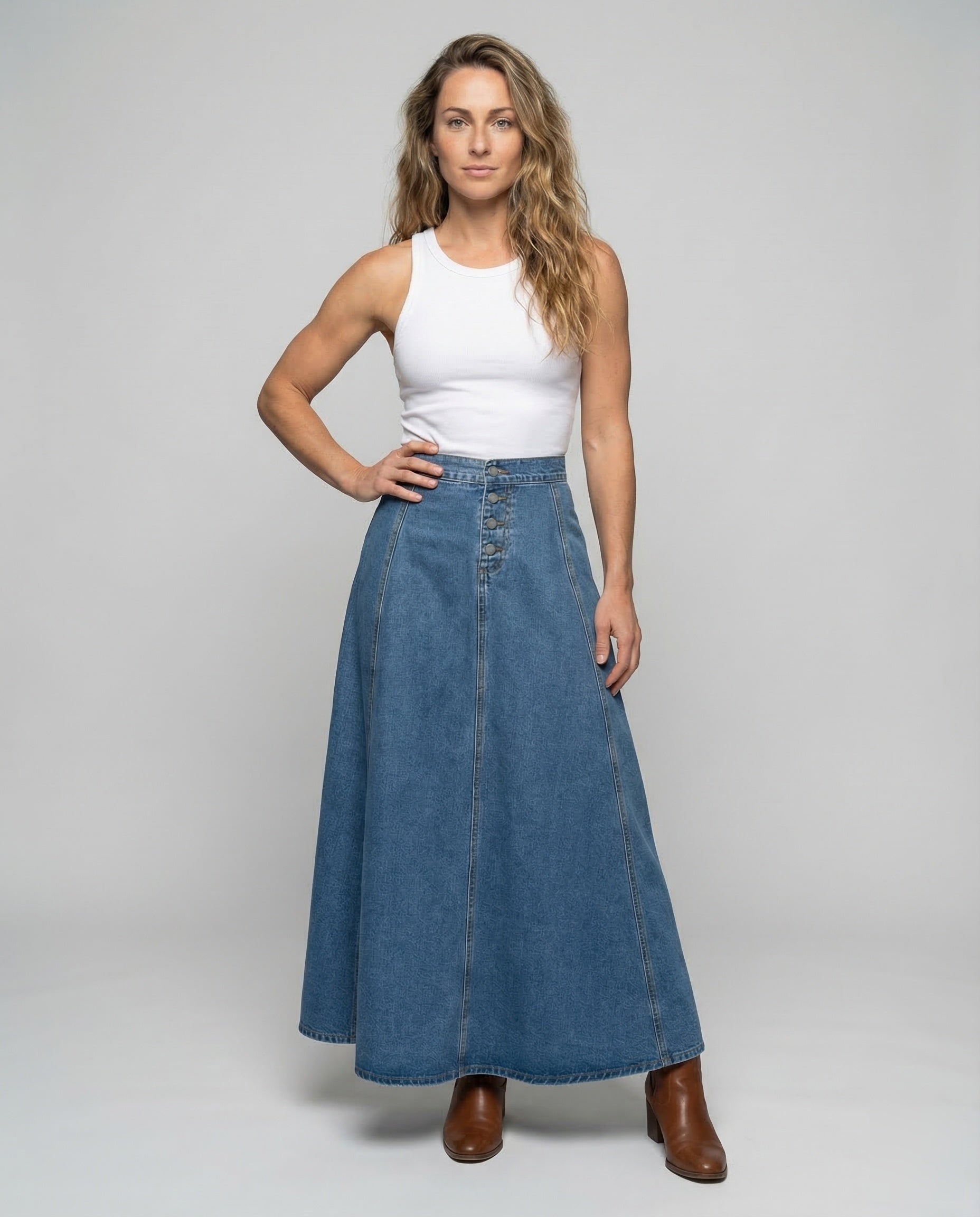 Gonna Jeans Donna Linea A con Bottoni Decorativi - Brentozzi